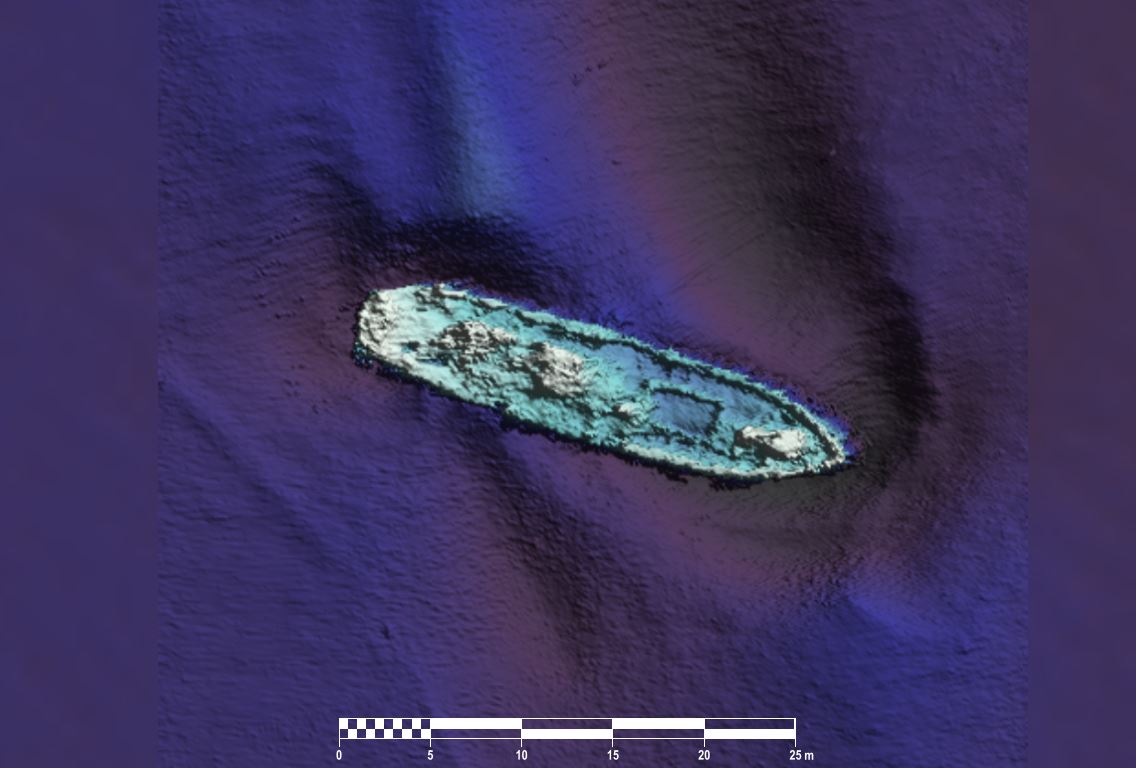 HMS Guide Me Il - INFOMAR sonar-derived seabed survey image, not an underwater photograph.