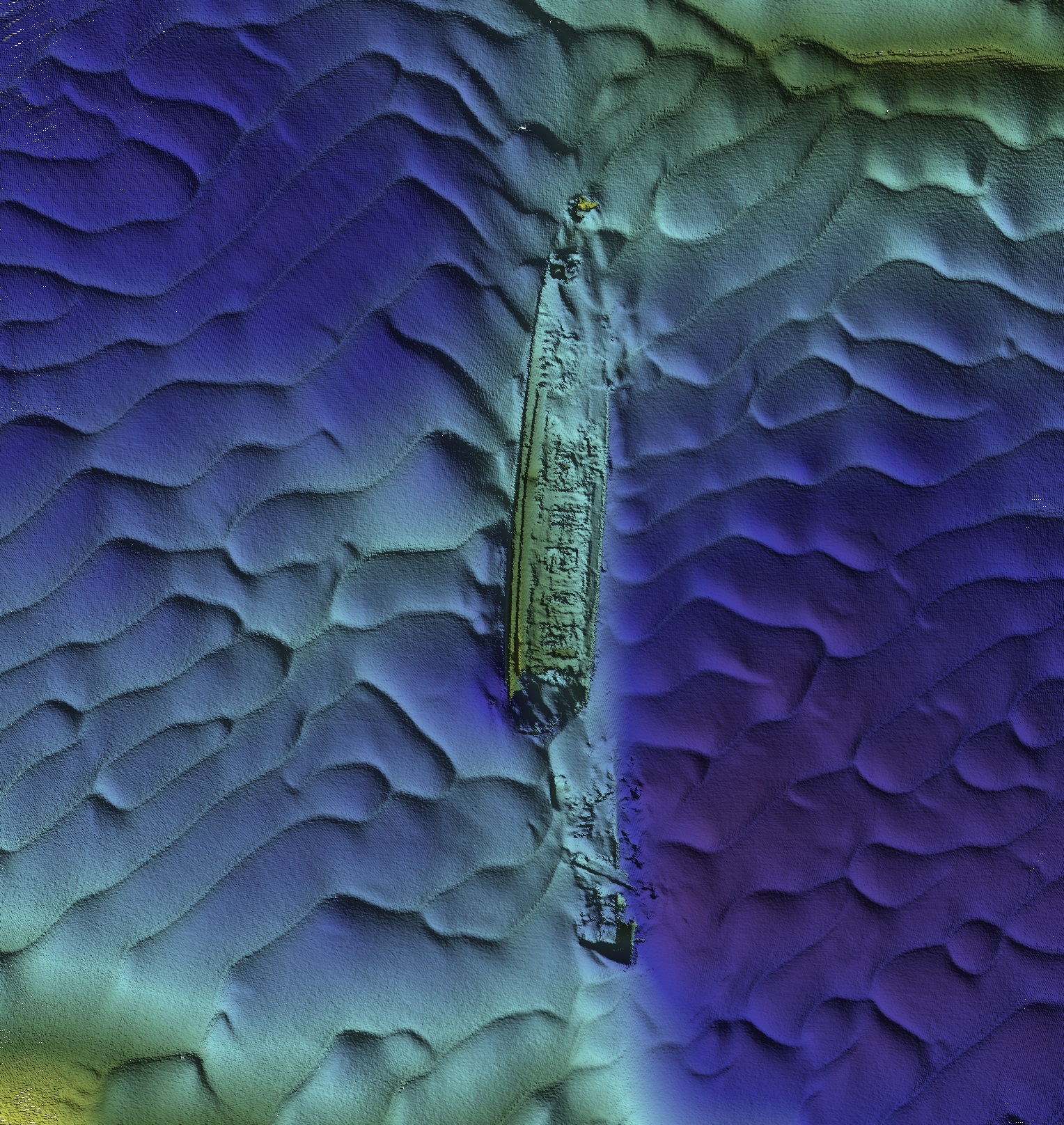 RMS Leinster — INFOMAR sonar-derived seabed survey image (not an underwater photograph).