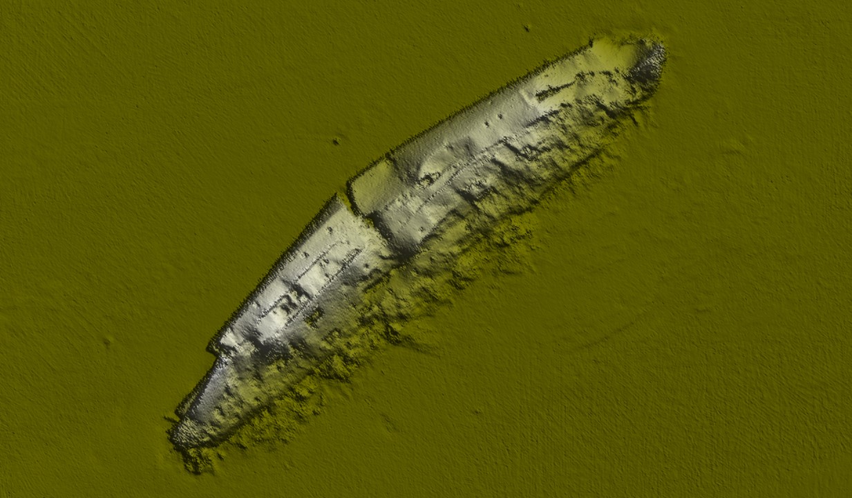 RMS Lusitania — INFOMAR sonar-derived seabed survey image (not an underwater photograph).