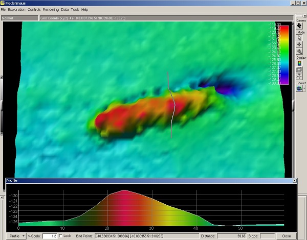 Calchas — INFOMAR sonar-derived seabed survey image (not an underwater photograph).